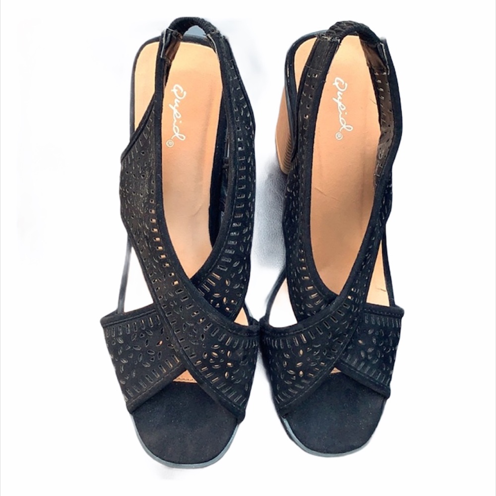 Qupid cross top heel Sandals Black Size 10